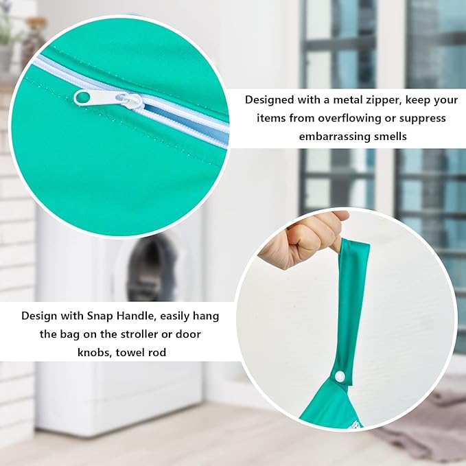 2 Pcs Large Travel Laundry Bags - Waterproof Wet/Dry, Washable, Drawstring, Bathing Suit, Workout, Gym Clothes, Swimming, Yoga - Green, Grey