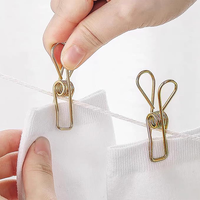 50 Pcs Gold Clothes Pins, AITRAI Heavy Duty ClothesPins Stainless Steel Wire Clothes Pins Laundry Clips for Clothesline Hanging Clothes Outdoor Travel Camping