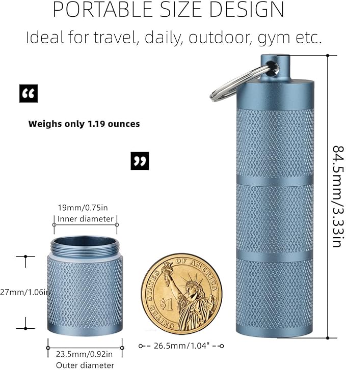 Waterproof Keychain Pill Holder - Compact, Portable, and Secure Pill Box with 3 Compartments - Pocket-Sized Pill Case and Container for Daily Medication on The Go, Blue