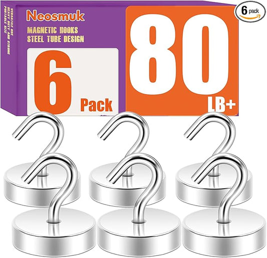 Neosmuk Magnetic Hooks, Cruise Ship Essentials, 80lb+ Heavy Duty Magnetic Hooks for Cruise Cabins, Refrigerator, Grill, Hanging, and Travel | Extra Strong Must-Haves Magnet Hook,Silver