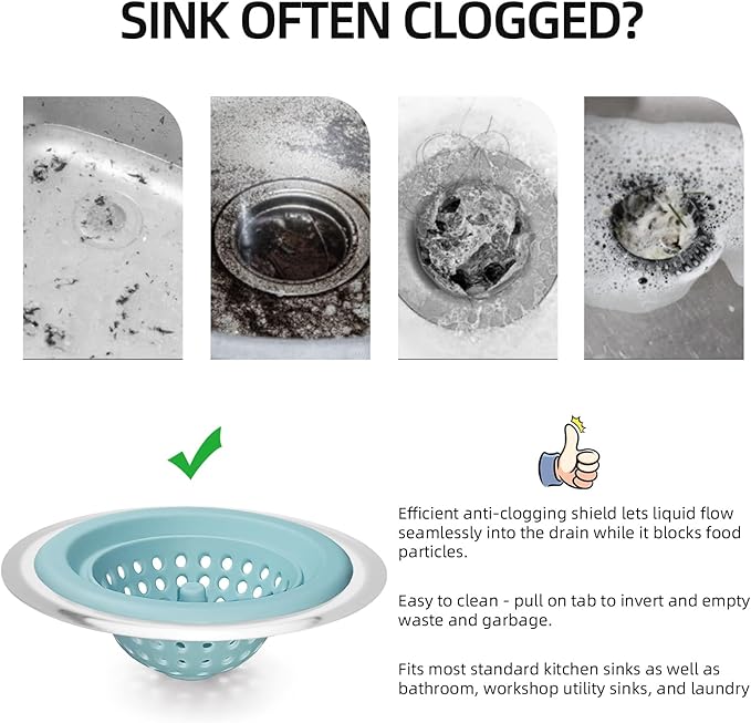 2 PCS Kitchen Stainless Silicone Sink Strainer, 4.5 inch Diameter… (Baby Blue)