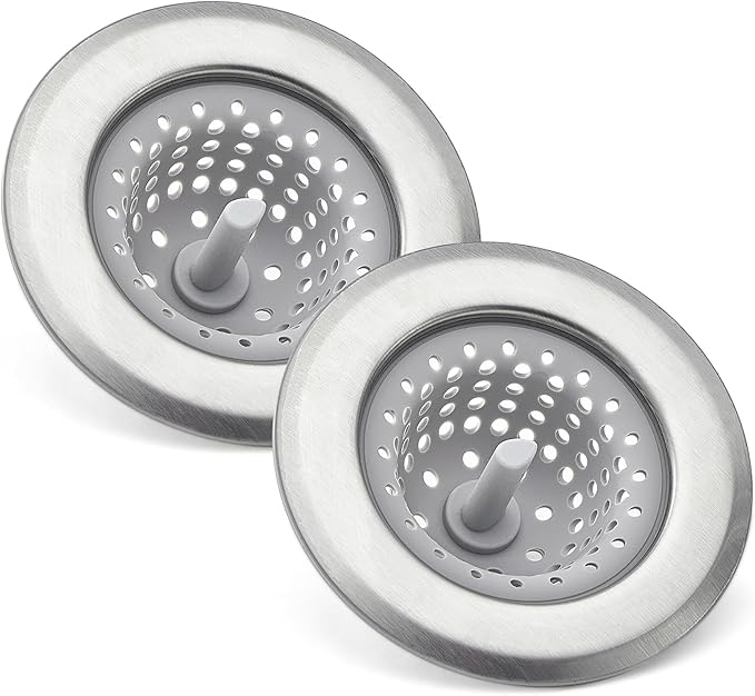 Amazon Basics 2pcs Kitchen Sink Strainer, Stainless Steel Sink Drain Strainer, Dishwasher Safe, Outer Diameter 4.4 inch/11.2cm, Inner Diameter 3 inch/7.3cm