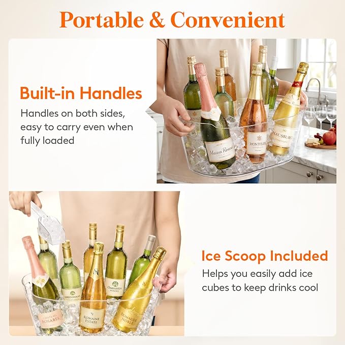 Lifewit 11.5L Ice Bucket for Parties, Large Portable Drink Bucket for Cocktail Bar, Champagne Cooler for Beverage/Wine/Beer, Mimosa Bar Supplies Chiller Tub with Scoop 38 x18x20 cm/15x7x8 inches