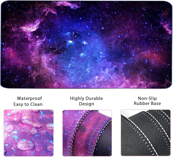 Large Mouse Pad and Keyboard Wrist Rest, Desk Pad for Keyboard and Mouse, 4-in-1 Large Gaming Mouse Pad with Wrist Support, Desk Mat for Home Office Study Game-Galaxy Fluid