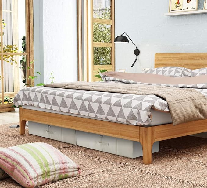 iwill CREATE PRO Folding Under Bed Shoes Storage Organiser Bins with Lid, Underbed Clothes Organizer Basket, Garment Storage Boxes, Beige