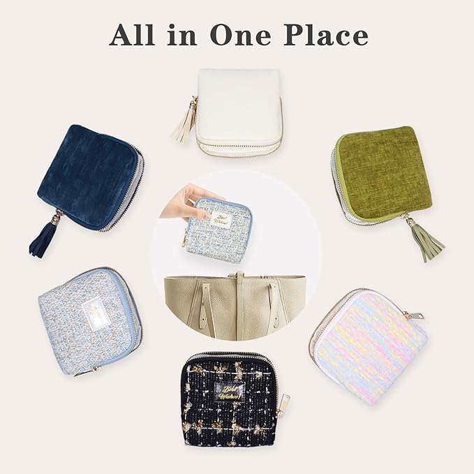 Stratalife Travel Jewelry Case Organizer for Women Portable Jewelry Box with Small Pouches for Gemstones Healing Crystal Bracelets, Necklace Bangles Storage, Pendants Ring Holder Zipper, White Tassel