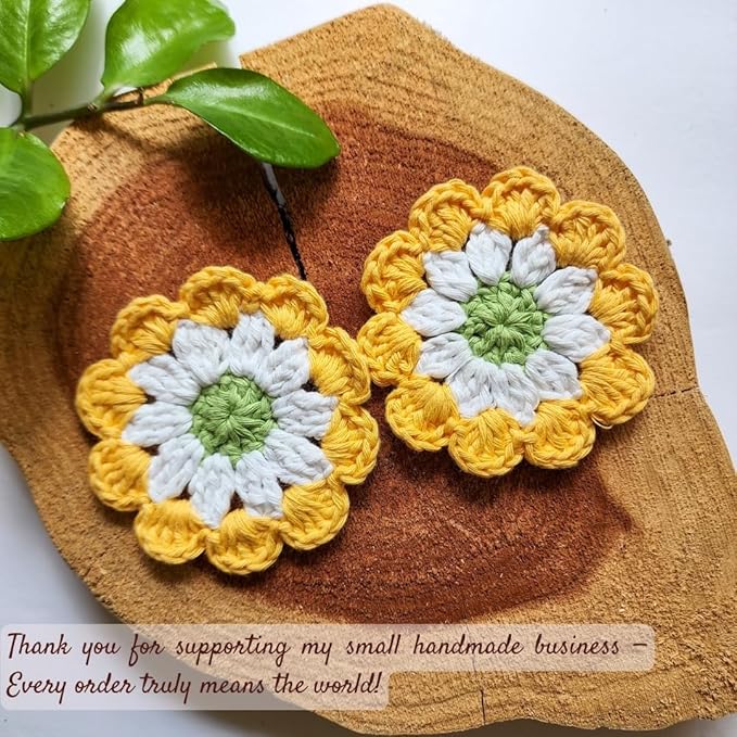Cotton Car Coasters 2pc Car Cup Coasters Cute car Accessories for Women car Coaster for Cup Holders (Golden Daisy)