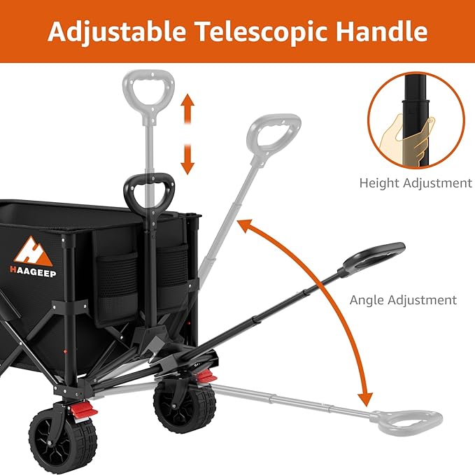 Folding Wagon Cart with Wheels Foldable - Collapsible Wagons Carts Heavy Duty, Fold Up Portable Utility Wagon for Grocery Beach Fishing Camping Shopping, Carrito para Cargar Cosas Con Ruedas(180L)