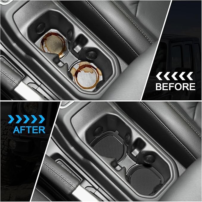 Cup Holder Coaster for Wrangler JL JLU 2018-2025 2026 Wrangler Accessories Gladiator JT 2020-2026 Silicone Cup Inserts Interior Mats Pad (Black Trim, 4-pcs Set, for Deep Rear Cup Holders)