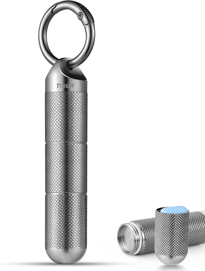TISUR Titanium Keychain Pill Holder Small Metal Pill Case, Pill Organizer Portable Waterproof Pill Container, Travel Pill Bottle Box for Purse (Small-0.51in 3 Separate Compartments)