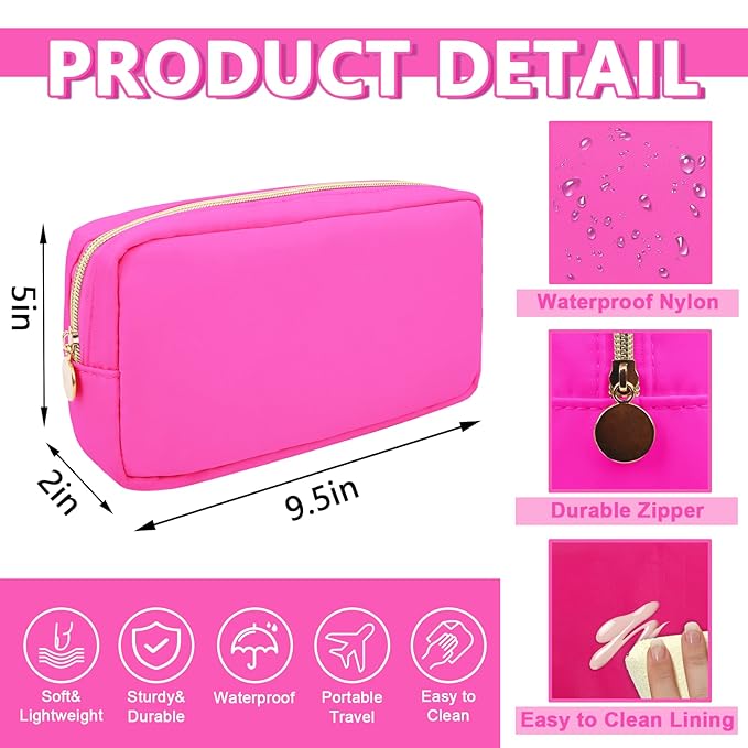 6 Pcs Waterproof Small Makeup Bag Pouch for Purse,Nylon Travel Toiletry Storage Bag Cute Preppy Cosmetic Bag for Women Girl,Durable Makeup Organizer Bag Skincare Bag Purse with Zipper for School