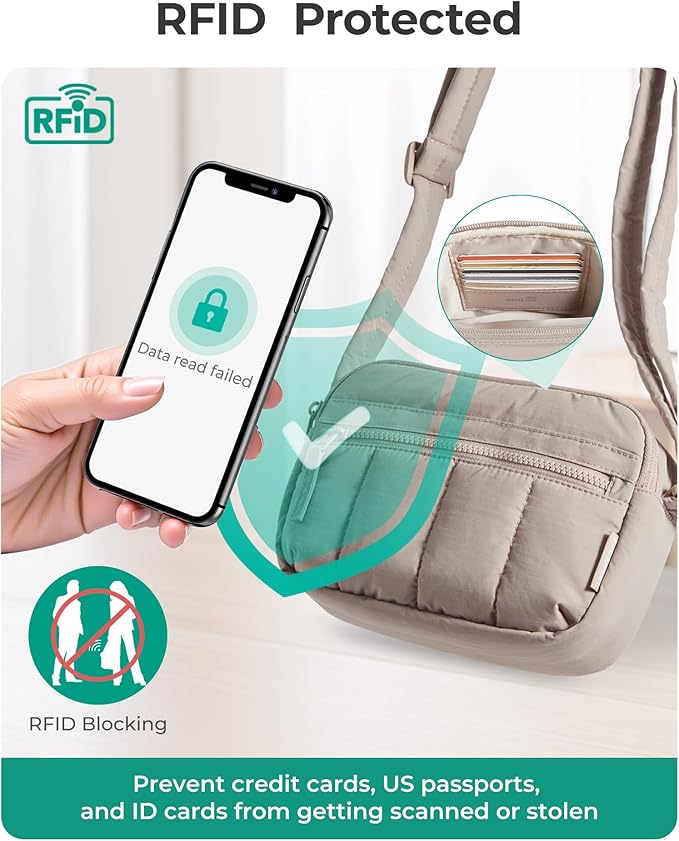 BAGSMART Cross Body Purse, Mini Crossbody Bags for Women Travel Purse, Puffy Shoulder Handbag Wallet with RFID Blocking Slots, Brown-small