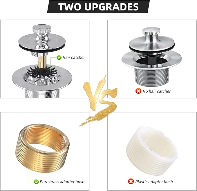 All Metal Lift & Turn Bathtub Drain Kit with Two-Hole Overflow Faceplate, Replacement Bath Tub Drain Trim Set Fine/Coarse Thread Conversion Kit Assembly, Tub Drains and Overflow -Chrome Plated