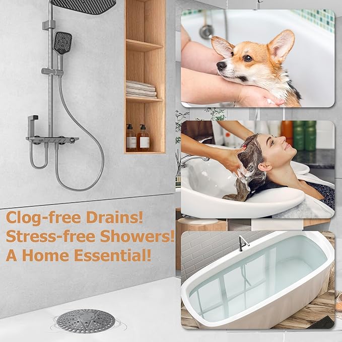 Shower Drain Hair Catcher | 2 Pack 5.5in Large Premium Silicone Drain Protector Strainer | Bathroom Essentials Shower Drain Cover for Shower Room, Floor Drain, Bathroom Sink-Grey