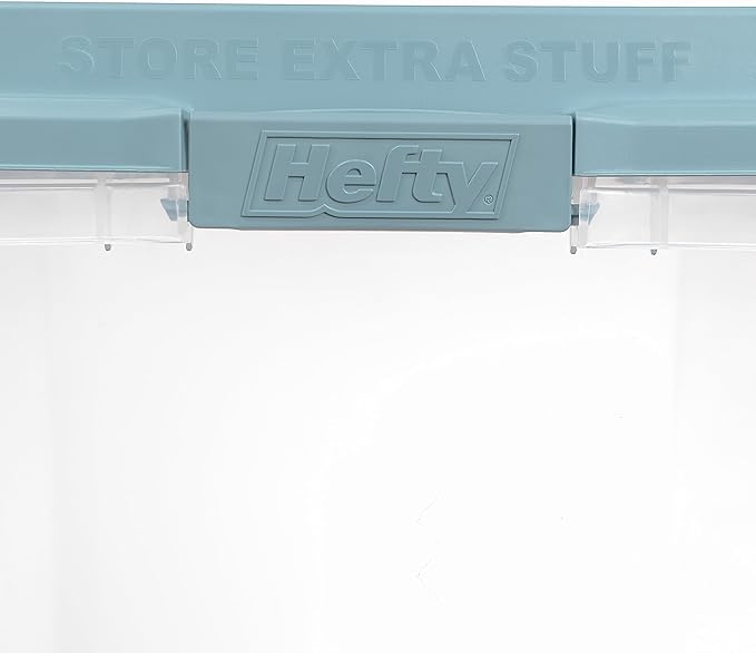Hefty HI-RISE 32 Qt Stackable Storage Bins with Lids – 6 Pack Clear Plastic Under Bed Storage Containers, Shoe Organizer Boxes with XL Lid-Locking Latches, Comfort-Grip Handles, Durable Double Rim