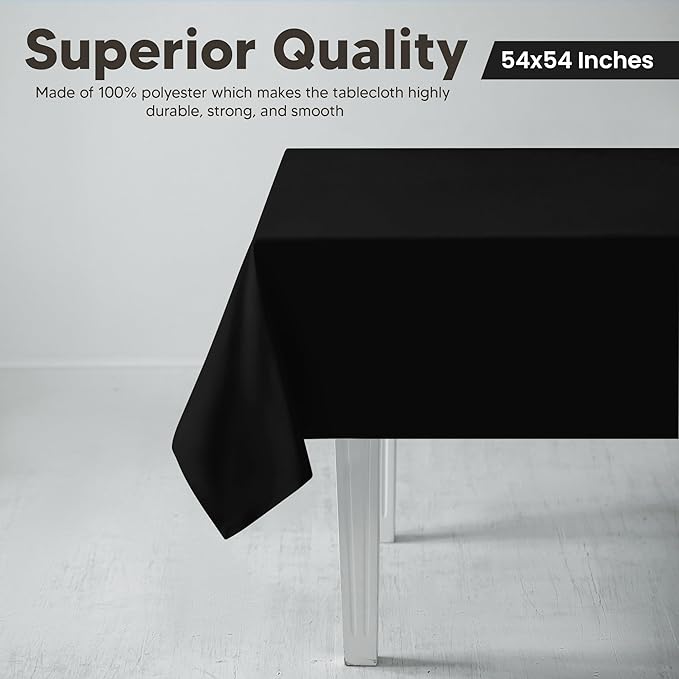 Utopia Kitchen Square Table Cloth 2 Pack (54x54 Inches, Black), Machine Washable Polyester Table Cover for Dining, Buffet Parties, Picnics, Events, Weddings and Restaurants