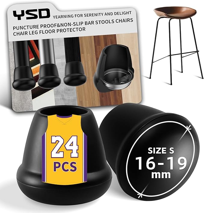 0.75 Inch Heavy Duty Rubber Chair Leg Caps - 24 PCS Non-Slip Furniture Floor Protectors with Metal Inserts for Wood, Tile, Carpet - Fits Chairs, Stools, Bar Stools