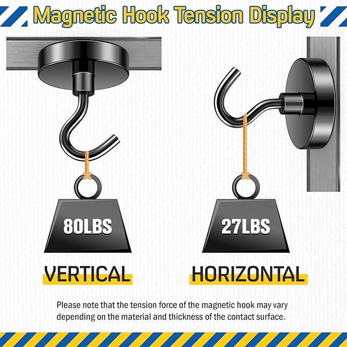 FINDMAG Black Magnetic Hooks, 80lbs Strong Cruise Magnets, Neodymium Magnets with Hooks Heavy Duty, N52 Magnetic Hooks for Cruise Cabins, Travel, Kitchen, Fridge, Camper, Tool, Garage, Pack of 6