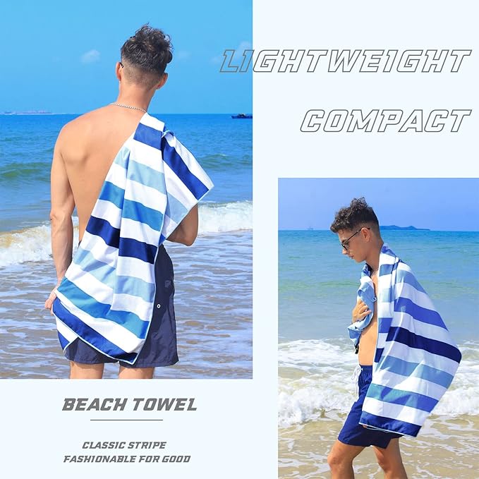 Exclusivo Mezcla Microfiber Quick Dry Beach Towel, Oversized Lightweight Sandfree Pool Towel for Swimming Camping Travel with Bag (Blue, 35x70 Inches)