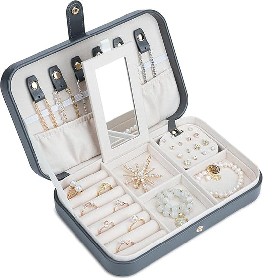 Travel Jewelry Box for Women Travel Jewelry Box Organizer, 2 Tier Portable Small Jewelry Organizer for Earrings Rings Necklaces Watch Bracelets, Grey B