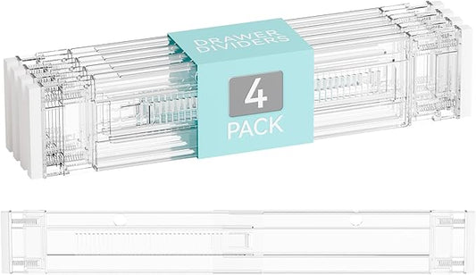 Yieach 4 Pack 3.2 Inch Shallow Acrylic Drawer Dividers for Clothes -Expandable from 15-21''- Adjustable Drawer Dividers for Baby Clothing,Sock,Underwear,Clear in Drawer Separators for Dresser,Kitchen