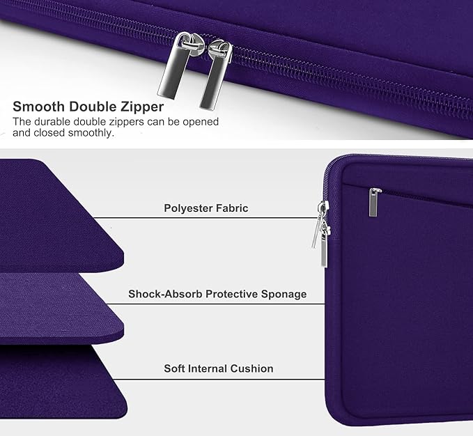 15.6 inch Laptop Sleeve, Durable Carrying Bag Protective Case Briefcase Handbag with Front Pocket, Slim Computer Cover for 15-16 Inch HP, Dell, Lenovo, Asus, Notebook, Purple