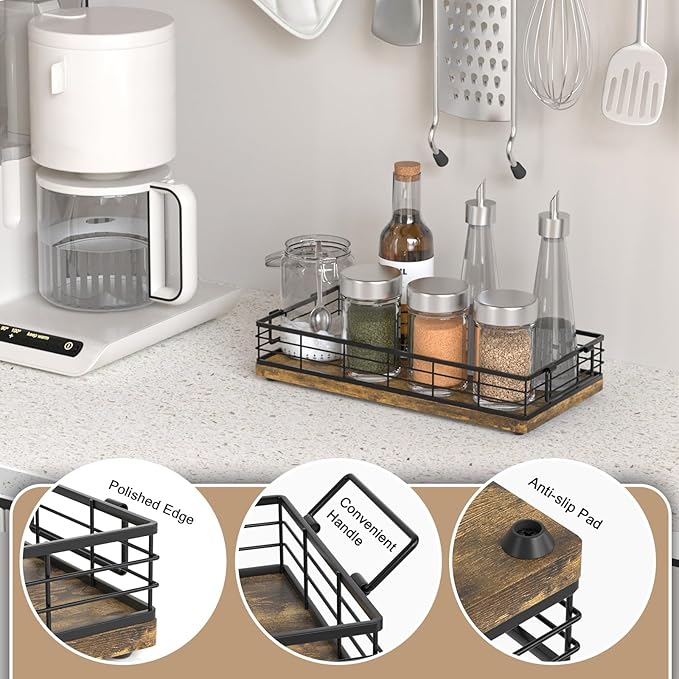 Toilet Paper Basket, 13 Inch Farmhouse Bathroom Basket MDF and Iron Tray Top of Storage Toiletries Organizer for Bathroom, Living Room and Kitchen (Rusty)