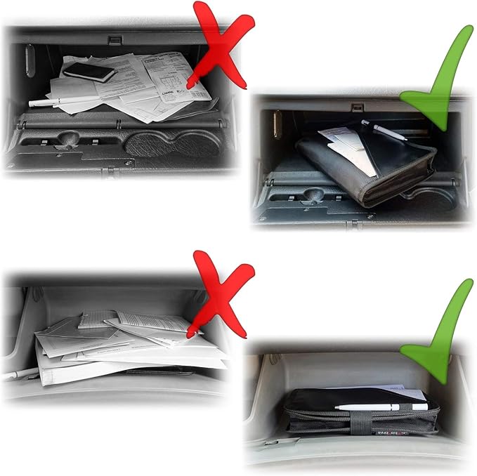 Glove Box Compartment Organizer - Car Document Holder - Owner Manual Case Pouch - Vehicle Storage Wallet for Registration & Insurance Card - Premium Auto Paperwork Holder - Log Book included - Black