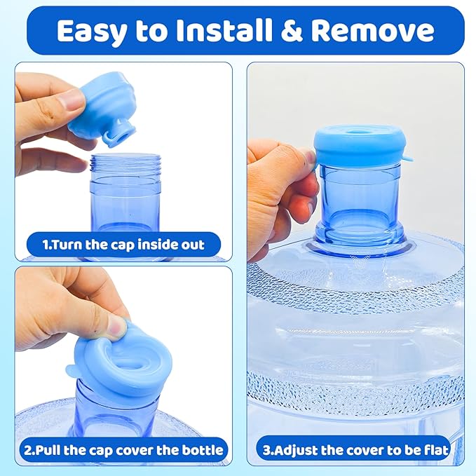 Myvision Reusable 3-5 Gallon Water Jug Caps, Secure Cap for Water Dispenser,No Spill Silicone Replacement Cap,Suitable for bottle mouths with diameters ranging from 1.89 to 2.16 inches (8)
