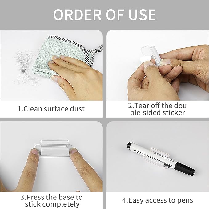 12 Pack Pen Holder for Desk, Silicone Pencil Holder with 12 Extra Adhesive Stickers, Adhesive Pen Holder & Marker Clip for Classroom Office Desk or Any Surface, Teacher Accessories Supplies (White)