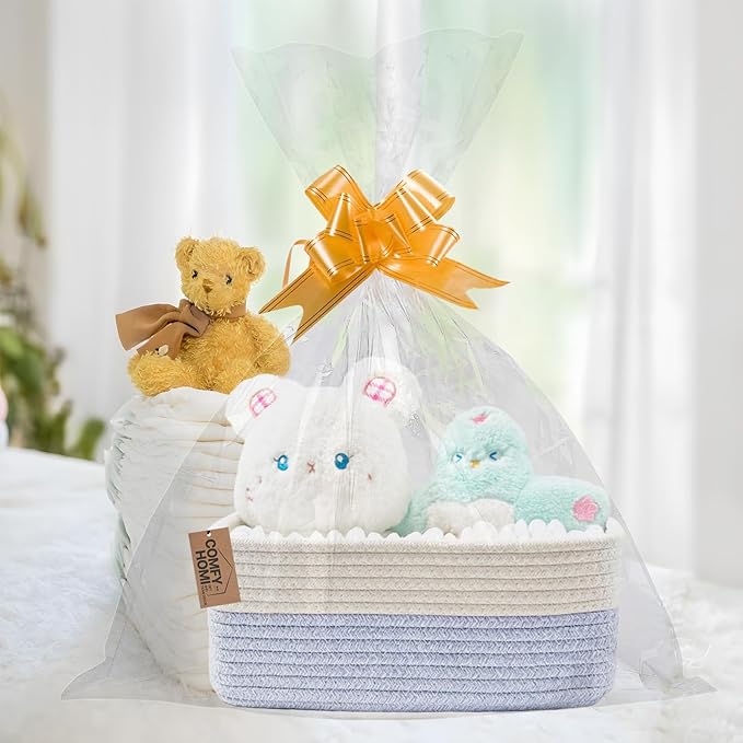 COMFY-HOMI 11.5"x7.5"x4.7" Storage Baskets for Organizing | Cotton Rope Woven Basket | Toy Storage Bin Box | Basket for Shelves, Closet Organizer Bin, Decorative Closet Shelf, 1 Pack all bule