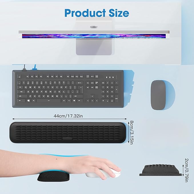 MEKASS Keyboard Wrist Rest, Soft Memory Foam Wrist Support for Keyboard, Keyboard Hand Rest Pad for Wrist Pain Relief, Keyboard Wrist Guard for Long Hours of Work, Gaming, Studying (Classic Black)