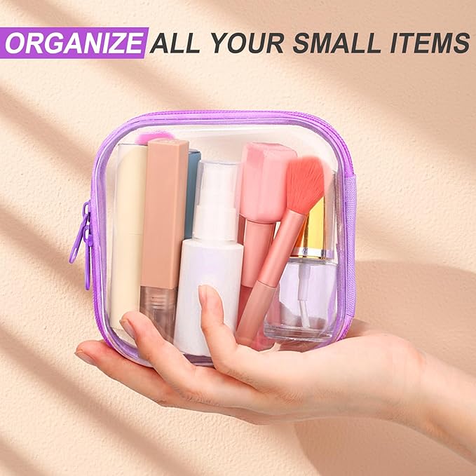 Sanwuta 6 Pcs Clear Hard Zipper Case Plastic Zipper Pouches Transparent Makeup Bag Pencil Case Pouches Toiletry Diaper Bag for Travel Toy Storage Organizer Bins (Colorful, 5 x 5 x 2 Inch)