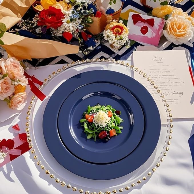 FLOWERCAT 60PCS Blue Plastic Plates - Heavy Duty Blue Disposable Plates (10.25" & 7.5") - Serves 30 Guests for Birthday Parties/Weddings/Presidents' Day/Memorial Day/Hanukkah
