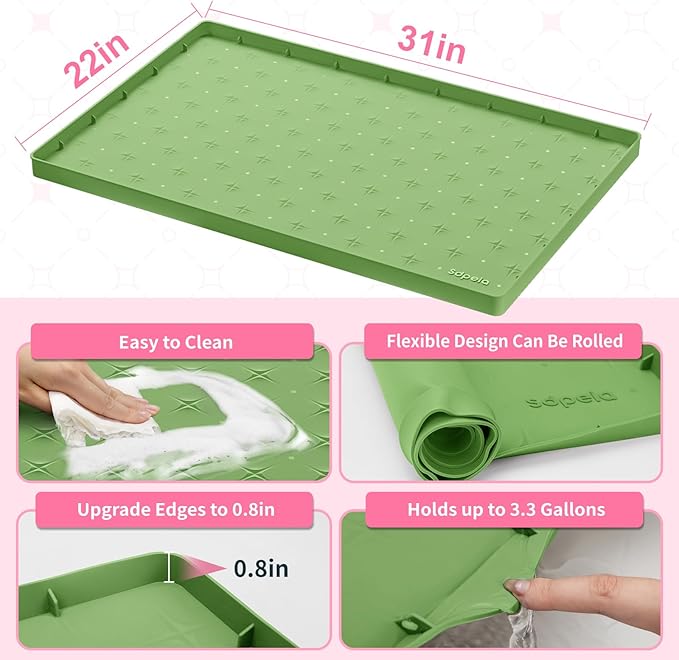Sdpeia Under Sink Mat 31"×22" Waterproof Silicone Cabinet Liner & Sink Protector for Kitchen & Bathroom, Multi-Purpose Organizers Tray for Pets, Laundry, Cat Litter Mat