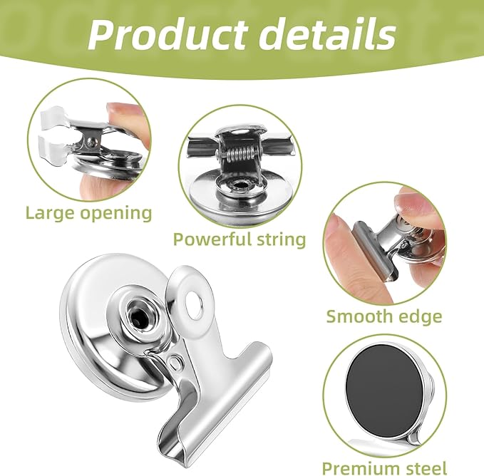 80 Pack Strong Magnetic Clips with Heavy Duty Magnets, Industrial Magnet Clip for Fridge Office Classroom Locker, 1.18"x1.53" Round Clips with Magnets (Iron & Neodymium)