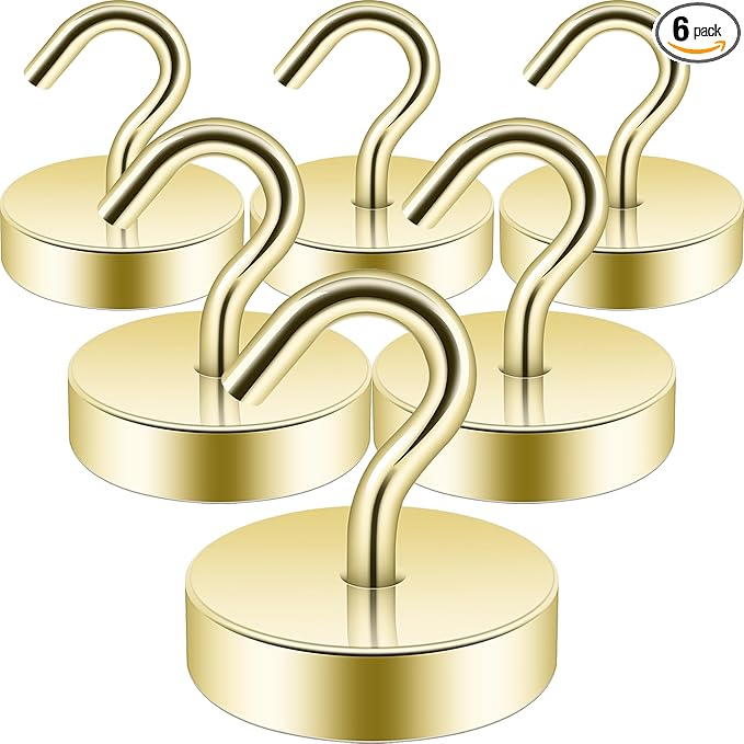 Neosmuk Magnetic Hooks, Cruise Ship Essentials, 80lb+ Heavy Duty Magnetic Hooks for Cruise Cabins, Refrigerator, Grill, Hanging, and Travel | Extra Strong Must-Haves Magnet Hook,Gold