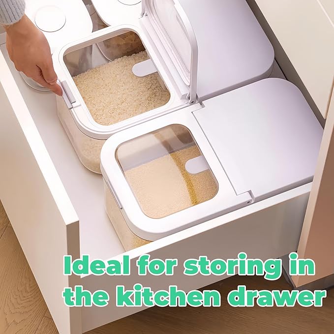 TBMax Rice Flour Storage Container with Automatic Flip-up Lid 13 Lbs | 6.5 Qt, Short and Narrow Food Storage Flour Bin for Kitchen Drawer Organization, Pet Dog Cat Food Storage Container