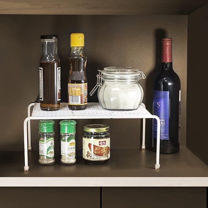 Lonian Kitchen Cupboard Organiser - Home Storage Shelf Wire Rack (2-Pack) for Cabinets, Countertops, Pantries | Rust-Proof, Space Saving, White