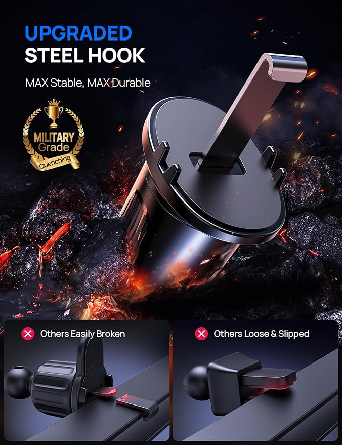 [2025 New] Car Vent Phone Mount, [Upgrade Hook Clip Never Shake] Adjustable 360 Rotation Vent Clip Car Phone Holder Mount, Big Phone & Thick Case Friendly Fit for All iPhone, Samsung & Cell Phone
