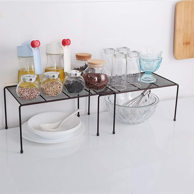 yaenoei Expandable Stackable Kitchen Cabinet and Counter Shelf Organizer, Kitchen Shelves, Cabinet Organization, Bronze
