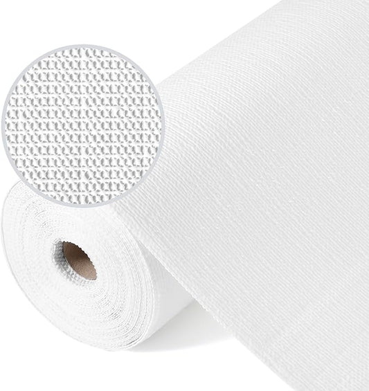 Drawer Liner, Shelf Liners for Kitchen Cabinet Waterproof & Oil-Proof Cupboard Liner Non-Slip Drawer Mat PVC Material Non Adhesive Kitchen Liner for Countertop White 17.5 x 393.7 Inches