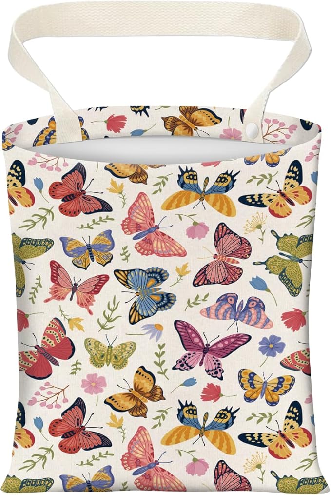 Cute Car Trash Can, Hanging Canvas Car Back Seat Organizer and Storage Bag, Funny Car Trash Bag for Travelling, Outdoor Cute Colorful Butterfly