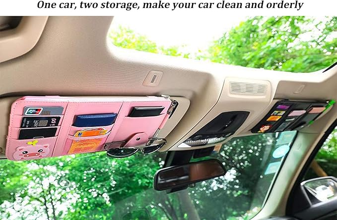 Car Sun Visor Organizer, Registration and Document Holder, Personal Belonging Storage Pouch Auto Interior Accessories Pocket Organizer (Pink)