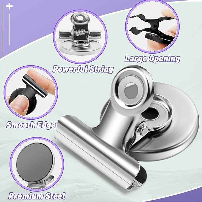 VNDUEEY Refrigerator Magnets, 24 Pack Fridge Magnet Strong Magnetic Clips for Whiteboard, Office, Locker, Photo Displays, Durable Magnet Clips for Fridge(Black&Silver)