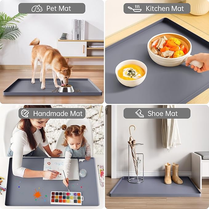 FLATO Waterproof Under Sink Mat 40" x 19" Shelf Liner for Kitchen and Bathroom, Cabinet Protector, Organizers and Storage, Flexible Silicone Drip Tray