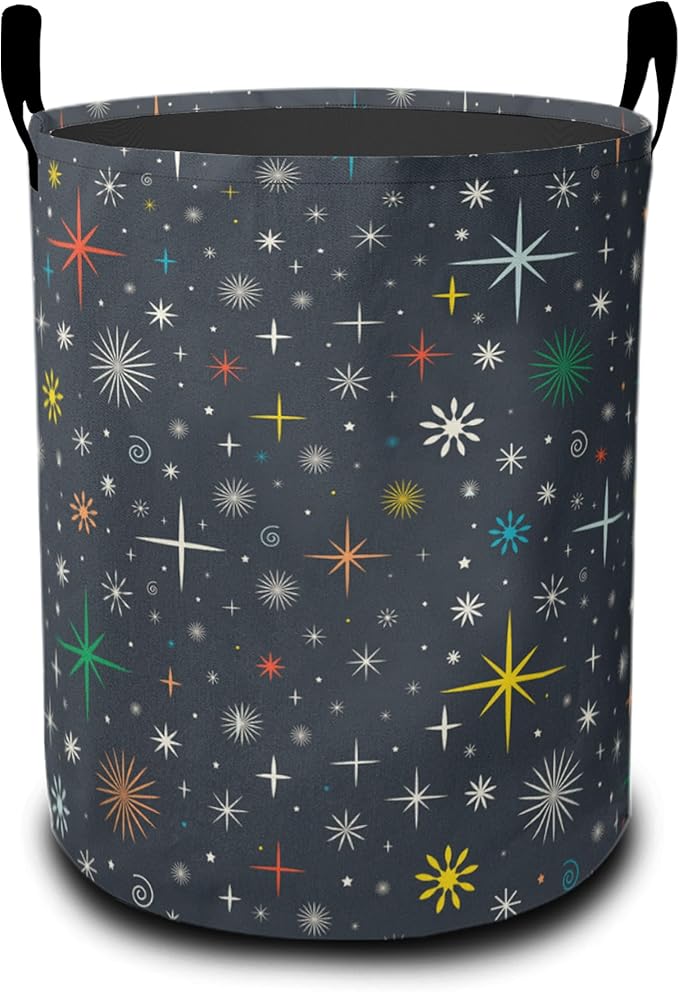 Medieval Atom Laundry Basket-Large Foldable Hamper Holder Portable Tall Collapsible Laundry Hamper Storage Basket Bin with Handles, Canvas & Waterproof lining for Household Items