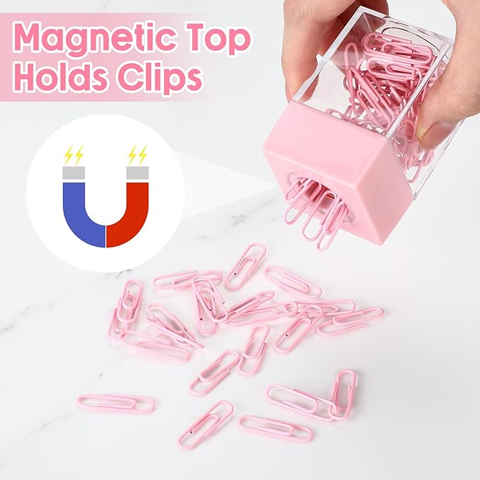 Outus 4 Pieces Magnetic Paper Clip Dispenser Holder Paperclip Dispenser for Desk, School, Office(Pink)
