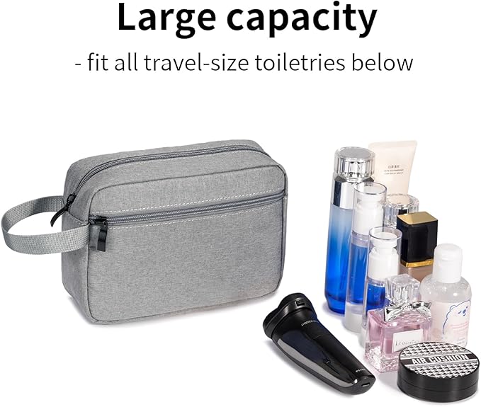 Travel Toiletry Bag, Small Cosmetic Bag, Hanging Water-Resistant Organizer for Men & Women, Ideal for Makeup, Shaving Kit, Gym Essentials & Travel Accessories (Grey)