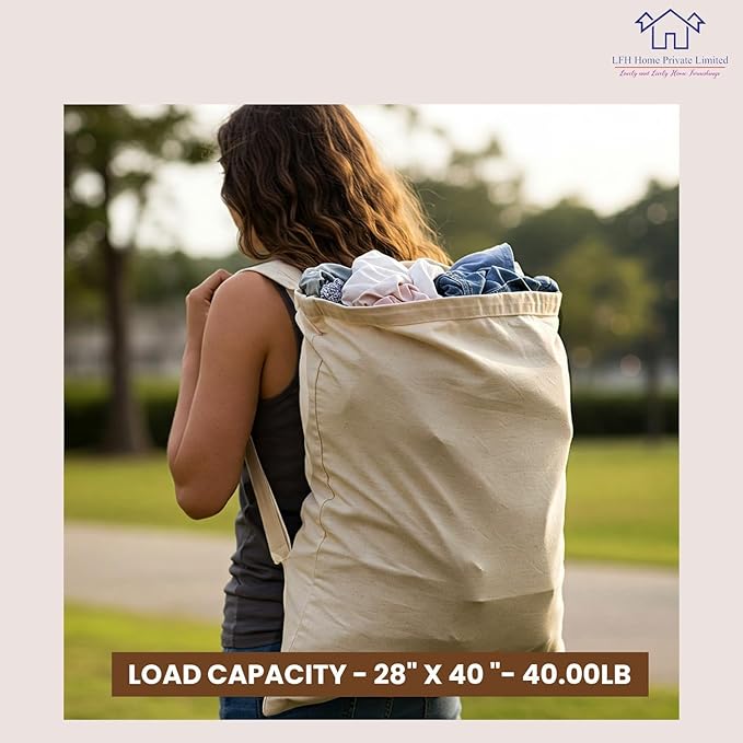 LFH Home Large Premium 100% Cotton Canvas Laundry Bag with Drawstring and Handles Heavy Duty, Multi-Use, and Washable for Home, Travel, College or Storage 28x40 (Pack of 6)-Natural